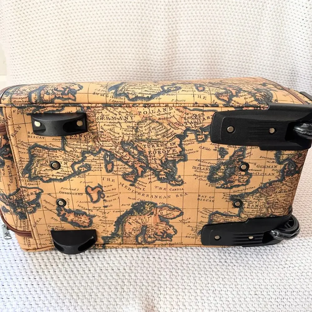 Patricia Nash European Map Tan Yellow Sibillini Small Trolley Overnight NWOT